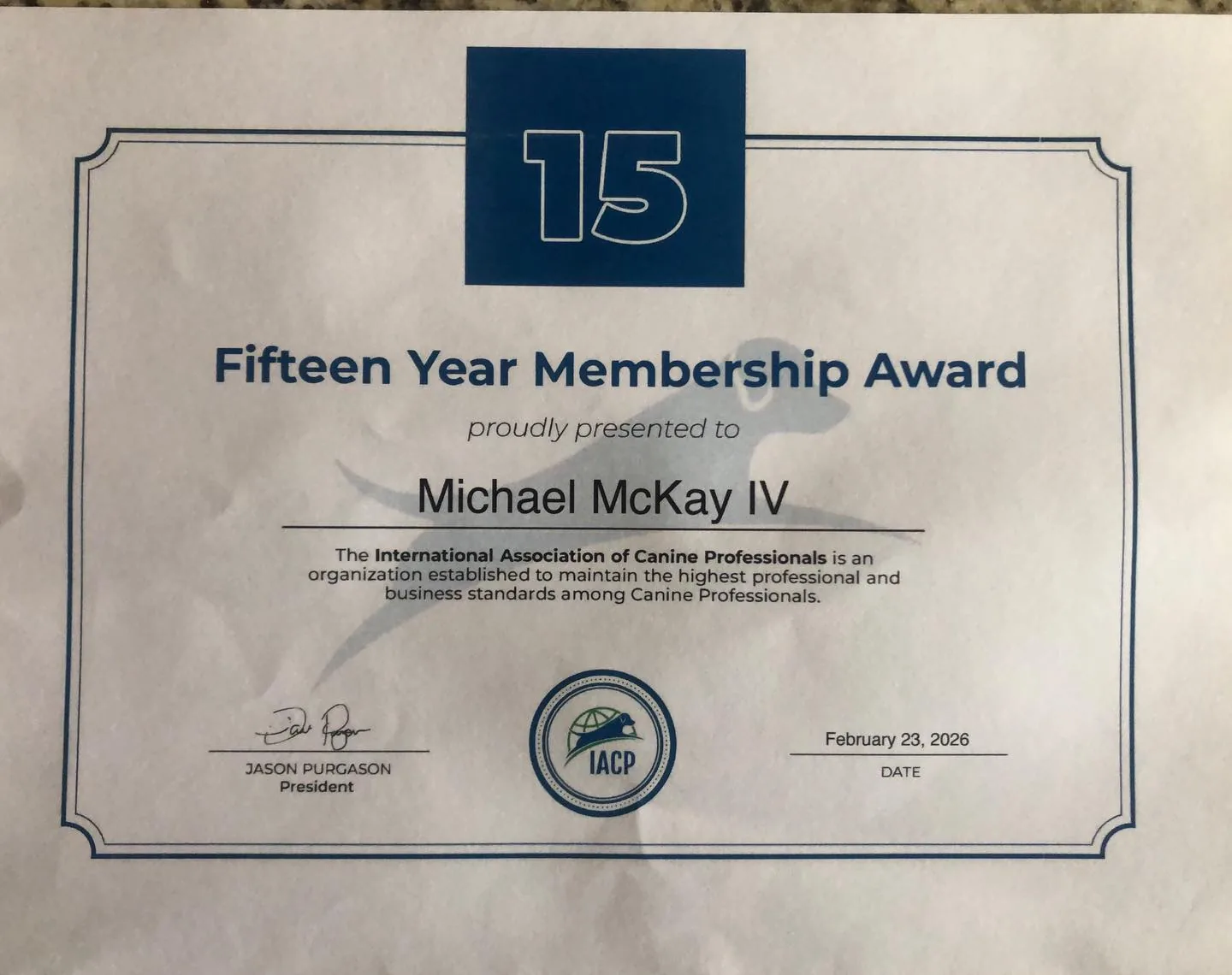 15-year IACP membership recognition